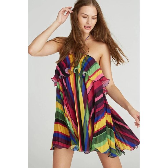 Amur Sevyn Halter Mini Dress Colorful Flowy Party Women's 12 - Picture 11 of 12